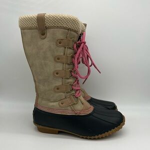 Esprit Belinda-E Duck Snow Boots 8.5 Faux Fur Lined Tan Black Lace Up Winter
